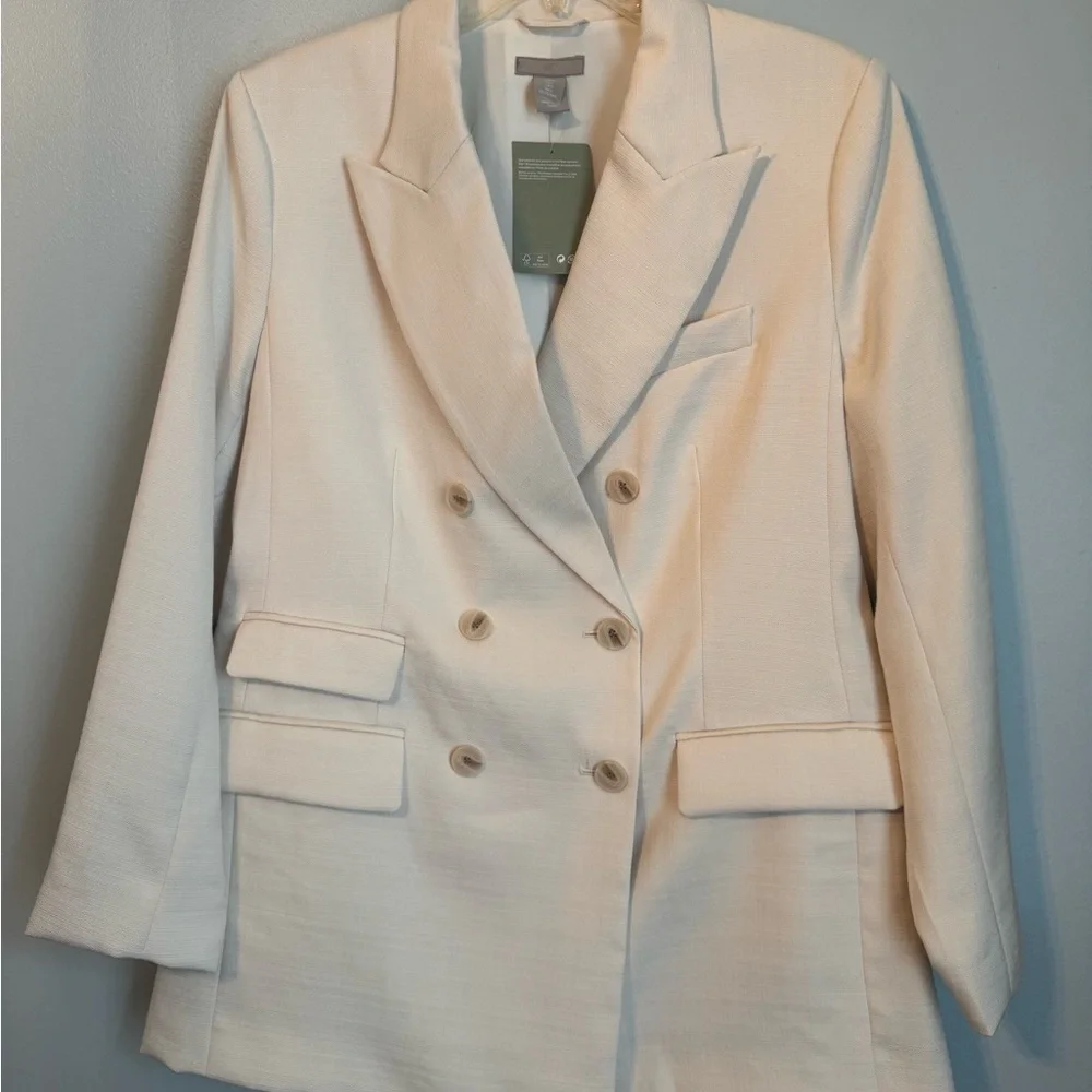 H&M Cream Blazer Textured Suit Jacket - Picture 1 of 5